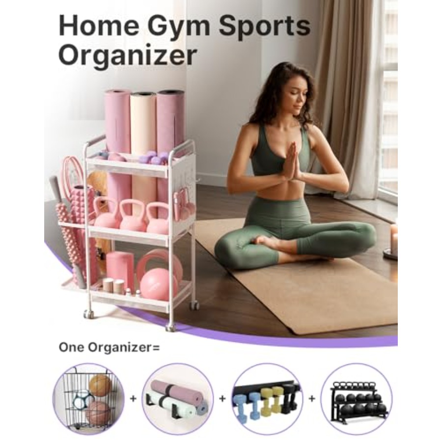 3-Tier Gym Storage Rack for Ho - Home Gym Yoga Mat Storage avaliação e preço