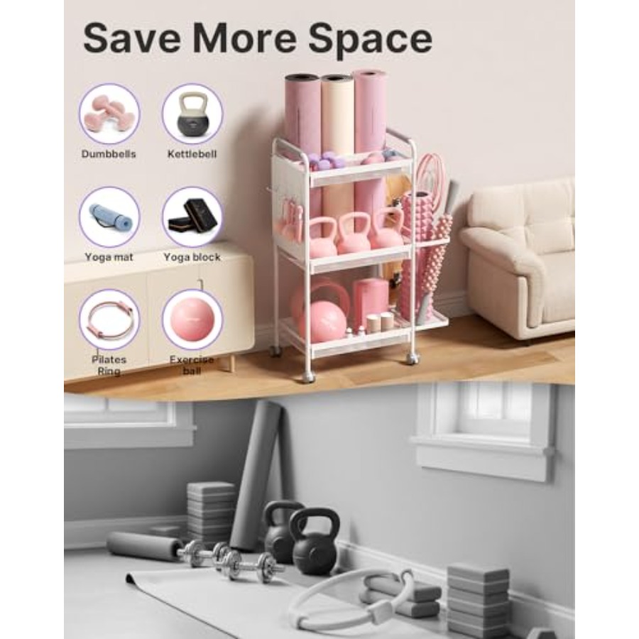 3-Tier Gym Storage Rack for Ho - Home Gym Yoga Mat Storage avaliação e preço