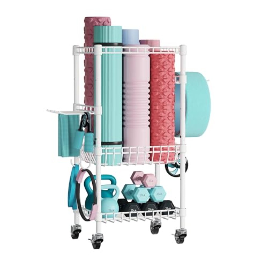 Home Gym Storage Rack with Whe - Home Gym Yoga Mat Storage avaliação e preço