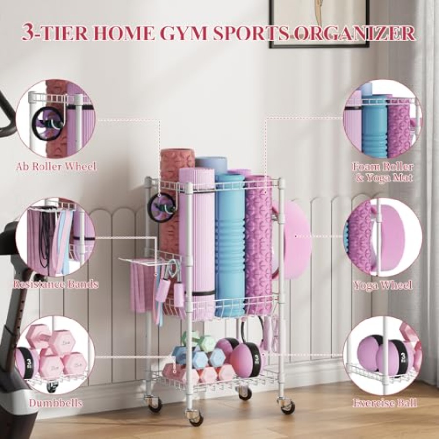 Home Gym Storage Rack with Whe - Home Gym Yoga Mat Storage avaliação e preço