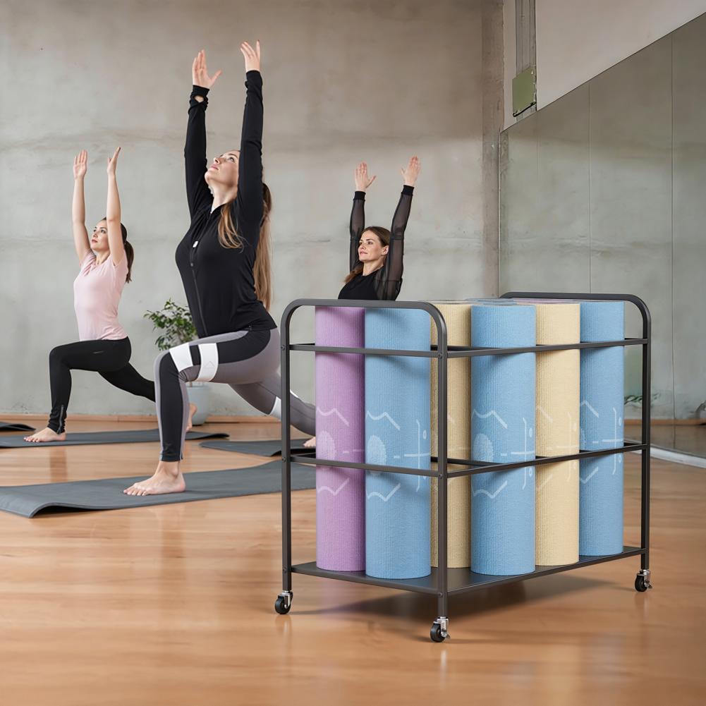 Yoga Mat Storage Rack with Whe - Home Gym Yoga Mat Storage avaliação e preço