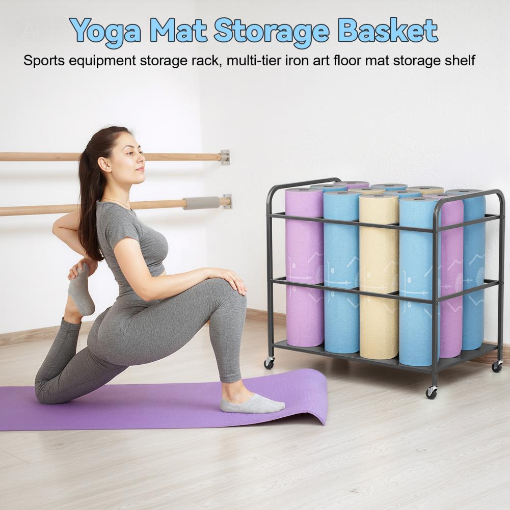 Yoga Mat Storage Rack with Whe - Home Gym Yoga Mat Storage avaliação e preço