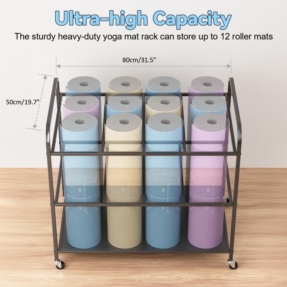 Yoga Mat Storage Rack with Whe - Home Gym Yoga Mat Storage avaliação e preço